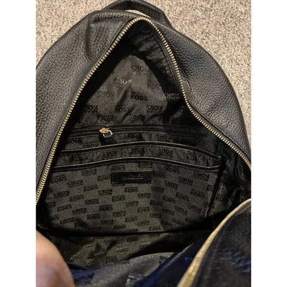 Michael Kors Black Leather Abbey Backpack Black Gold